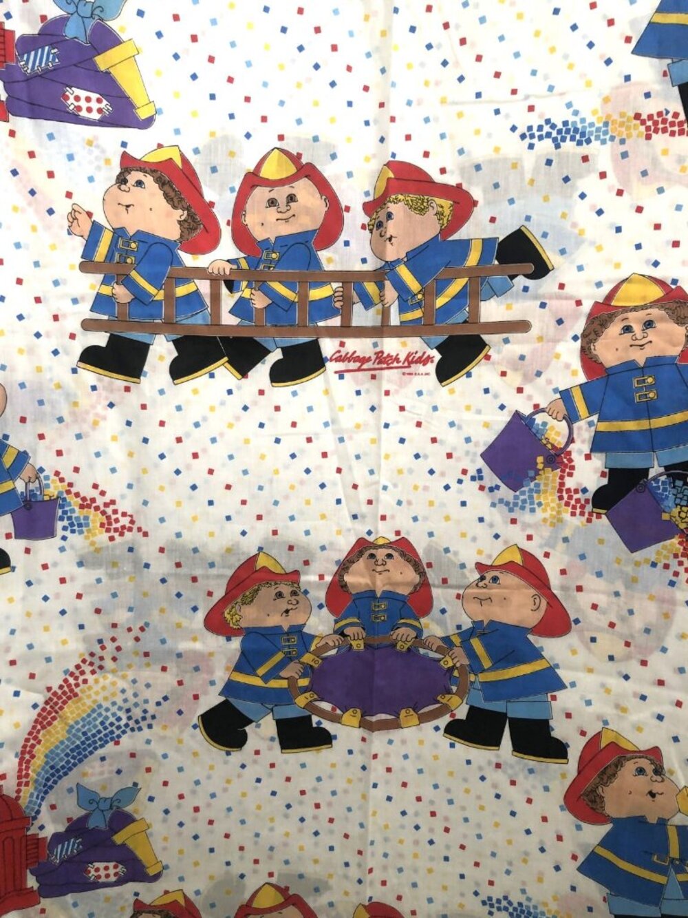 Vintage 1980s Cabbage Patch Kids Fabric Firefighter Firemen Theme 3+ yards